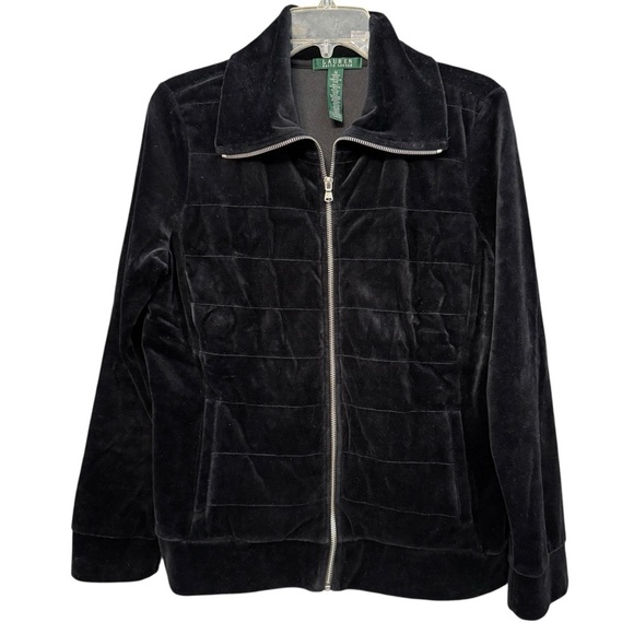 Ralph Lauren Jackets & Blazers - Lauren Ralph Lauren Black Velour Jacket Women’s M Zip Front Collared